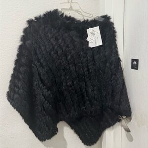 Chic Black Faux Fur Poncho